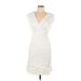 Max Studio Casual Dress - Party V-Neck Short sleeves: Ivory Solid Dresses - Women's Size Large