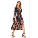 Free People Dresses | Free People 6 Miranda Dress Midi Floral V-Neck Slit Long Cottagecore A-Line Boho | Color: Black | Size: 6