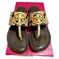 Tory Burch Shoes | Brand New Tory Burch Benton Band Flat Sandal Women’s Size 10 Nwt | Color: Brown/Gold | Size: 10