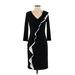 Lauren by Ralph Lauren Casual Dress - Sheath V Neck 3/4 sleeves: Black Print Dresses - Women's Size 2