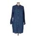 J.Jill Casual Dress - Shirtdress: Blue Dresses - Women's Size Medium