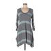 Max Edition Casual Dress - A-Line Scoop Neck 3/4 sleeves: Gray Stripes Dresses - Women's Size Large