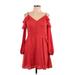 Bebe Casual Dress - A-Line Plunge 3/4 sleeves: Red Solid Dresses - Women's Size 10