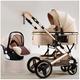 Baby Carriage Stroller for Newborn, 3 in 1 Reversible Bassinet Pram High View Baby Stroller Pushchair for Toddler & Infant, Baby Strollers with Mosquito Net, Foot Cover (Color : Khaki A)