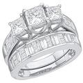 2.50 Carat (ctw) 14 ct White Gold Princess And Baguette Diamond Ladies 3 Stone Wedding Ring Set 2 1/2 CT