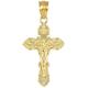 Religious Jewelry by FDJ Dainty 14k Yellow Gold Floral Design Cross Charm Pendant