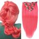 Clip in Human Hair Extensions, Pink 7pcs Double Weft Silky Long Straight Remy Hair for Women(pink,16inch-41cm)