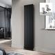 ELEGANT Black Vertical Radiator 1800 x 408mm Flat Panel Designer Radiator Double Panel Central Heating Radiator with Chrome Angled Radiator Valves