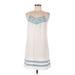 BCBGMAXAZRIA Casual Dress - Shift V Neck Sleeveless: White Dresses - Women's Size Medium