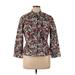 Calvin Klein Long Sleeve Button Down Shirt: Burgundy Floral Tops - Women's Size 16