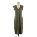 Banana Republic Factory Store Casual Dress - Midi V-Neck Sleeveless: Green Print Dresses - Women's Size Small