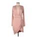 NBD Casual Dress - Mini V-Neck Long sleeves: Pink Print Dresses - New - Women's Size Large