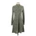 Como Vintage Casual Dress - A-Line Mock Long sleeves: Green Leopard Print Dresses - Women's Size Small
