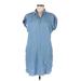 Thread & Supply Casual Dress - Shirtdress Collared Short sleeves: Blue Print Dresses - Women's Size Medium