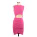 Cocktail Dress - Mini Crew Neck Sleeveless: Pink Solid Dresses - Women's Size Large