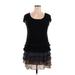 SL Fashions Casual Dress - Mini Scoop Neck Short sleeves: Black Print Dresses - Women's Size 14 Petite