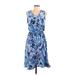 Apt. 9 Casual Dress V-Neck Sleeveless: Blue Print Dresses - Women's Size Large