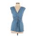 Studio M Casual Dress - Mini V-Neck Sleeveless: Blue Dresses - Women's Size Large