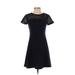 Ann Taylor Casual Dress - A-Line High Neck Short sleeves: Blue Print Dresses - Women's Size 2