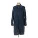 Ann Taylor LOFT Casual Dress - Shirtdress High Neck 3/4 sleeves: Blue Solid Dresses - Women's Size Medium Petite