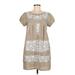 Zara Casual Dress - Shift Scoop Neck Short sleeves: Tan Floral Dresses - Women's Size Medium