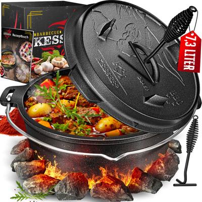 Dutch Oven Set bbq, Schmortopf, Gusseisen Topf mit Deckelheber Henkel und Schlitz für Themormeter, Image