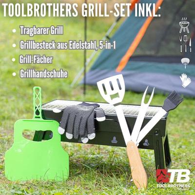 Toolbrothers - Outdoor tragbarer Holzkohle Grill Set für Camping werkzeuglose Montage 43 x 29 x 23 Image