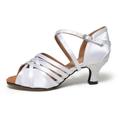 Women's Dance Shoes Satin Latin Shoes Crystals Heel / Sneaker Slim High Heel Black / khaki