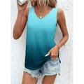 Women's Tank Top Vest Ombre Color Gradient Print Yellow Stretchy Casual Vacation Beach Sleeveless V Neck Summer Tank