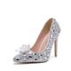 Women's Heels Wedding Shoes Pumps Valentines Gifts Party Striped Zebra Bridal Shoes Bridesmaid Shoes Rhinestone Crystal Stiletto Pointed Toe Fashion Cute Business Sparkling Glitter PU Loafer Silver