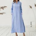 Women's Cotton Nightgown Button Stand Collar Long Sleeve Summer Blue 2024 Spring