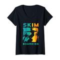 Damen Buntes Skimboard-Silhouette Surfer Fan Design T-Shirt mit V-Ausschnitt