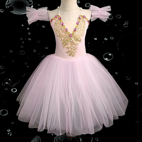 Tanzkleidung für Kinder Ballett Tutu Kleid Kleid Strass Spitze Stickerei Mädchen Ausbildung Leistung Ärmellos Hoch Gitter Polyester Image