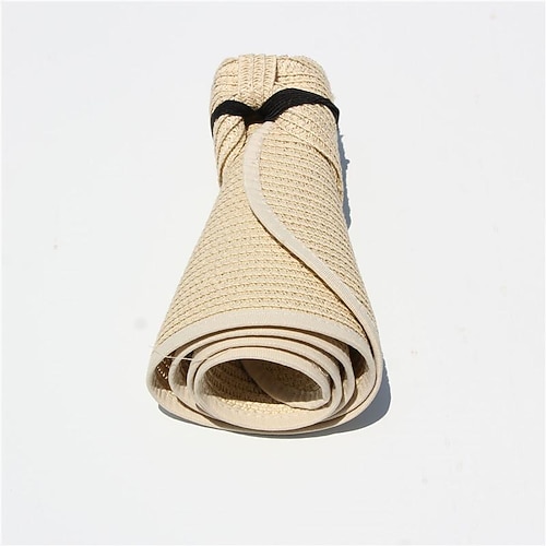 Sonnenblendenhüte für Damen, breiter Krempe, Stroh, aufrollbar, Pferdeschwanz, Sommer-Strandhut, UV-Licht, UPF, verstaubar, faltbar, für Reisen, Sommer Image