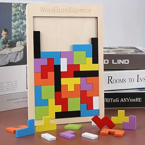 Buntes 3D-Holzklötze-Puzzle, Gehirntraining, Montessori-Lernspielzeug für Kinder zur Verbesserung der Intelligenz Kreativität