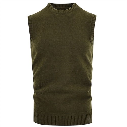 Herren Pullunder Pullover Gerippt Stricken Cropped Strick Feste Farbe Rundhalsausschnitt Basic Stilvoll Outdoor Täglich Bekleidung Winter Herbst Schwarz Armeegrün M L XL