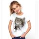 Kinder Mädchen 3D-Druck Katze T-Shirt Kurzarm Katzengrafik Tier Farbblock Blau Weiß Kinder Tops Aktiv Niedlich 3-12 Jahre