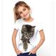 Kinder Mädchen 3D-Druck Katze T-Shirt Kurzarm Katzengrafik Tier Farbblock Blau Weiß Kinder Tops Aktiv Niedlich 3-12 Jahre