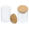 2 Pcs Cosmetic Cotton Swab Storage Box Glass Jars With Bamboo Lid Small Items Practical Candy Dispenser Dresser Transparent