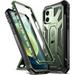 Poetic Spartan for iPhone 12/ iPhone 12 Pro 6.1 inch Case Full-Body Rugged Dual-Layer Metallic Color Accent with Premium Leather Texture Shockproof Protective Cover with Kickstand Metallic Green