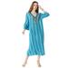 Plus Size Women's Kaftan Crinkle Dress by Roaman's in Teal Embellished Stripe (Size 12)