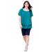 Plus Size Women's Tiered Ruffle Top by Roaman's in Deep Turquoise (Size 26/28)