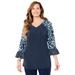 Plus Size Women's Flounce Sleeve Top by Catherines in Navy Ditsy Floral (Size 4X)