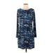 Charming Charlie Casual Dress - Shift Scoop Neck Long sleeves: Blue Dresses - Women's Size Small