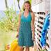 Athleta Dresses | Athleta Pack Everywhere Halter Dress In Aqua Ikat 8 | Color: Blue/Yellow | Size: 8