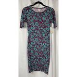 Lularoe Dresses | 50% Off Lularoe Julia Dress Paisley Short Sleeve Blue Teal Scoop Neck Berry Body | Color: Blue/Pink | Size: Xxs