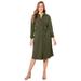 Plus Size Women's Convertible Buttonfront Shirt Dress by Catherines in Olive Green (Size 1X)