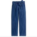 J. Crew Pants & Jumpsuits | J. Crew Paper-Bag Pant Women’s Size 12 Indigo Stripe Pleated Straight Leg Cotton | Color: Blue | Size: 12