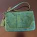 Coach Bags | Coach Wristlet Dark Green Suede With Coach Tag! Good Condition! | Color: Green | Size: Os