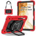 Galaxy Tab S7 Case 11 inch Case Compatible with Samsung Galaxy Tab S7 SM-T870 /T875 /T876B Sturdy Shockproof Cover,Protective Case W 360 Swivel Kickstand+Hand Strap+Shoulder Strap (Color : Red+Black